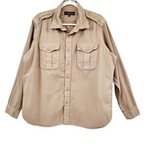 Vintage The J. Peterman Company Tan Cotton Utility Safari Shirt Men's Size XL